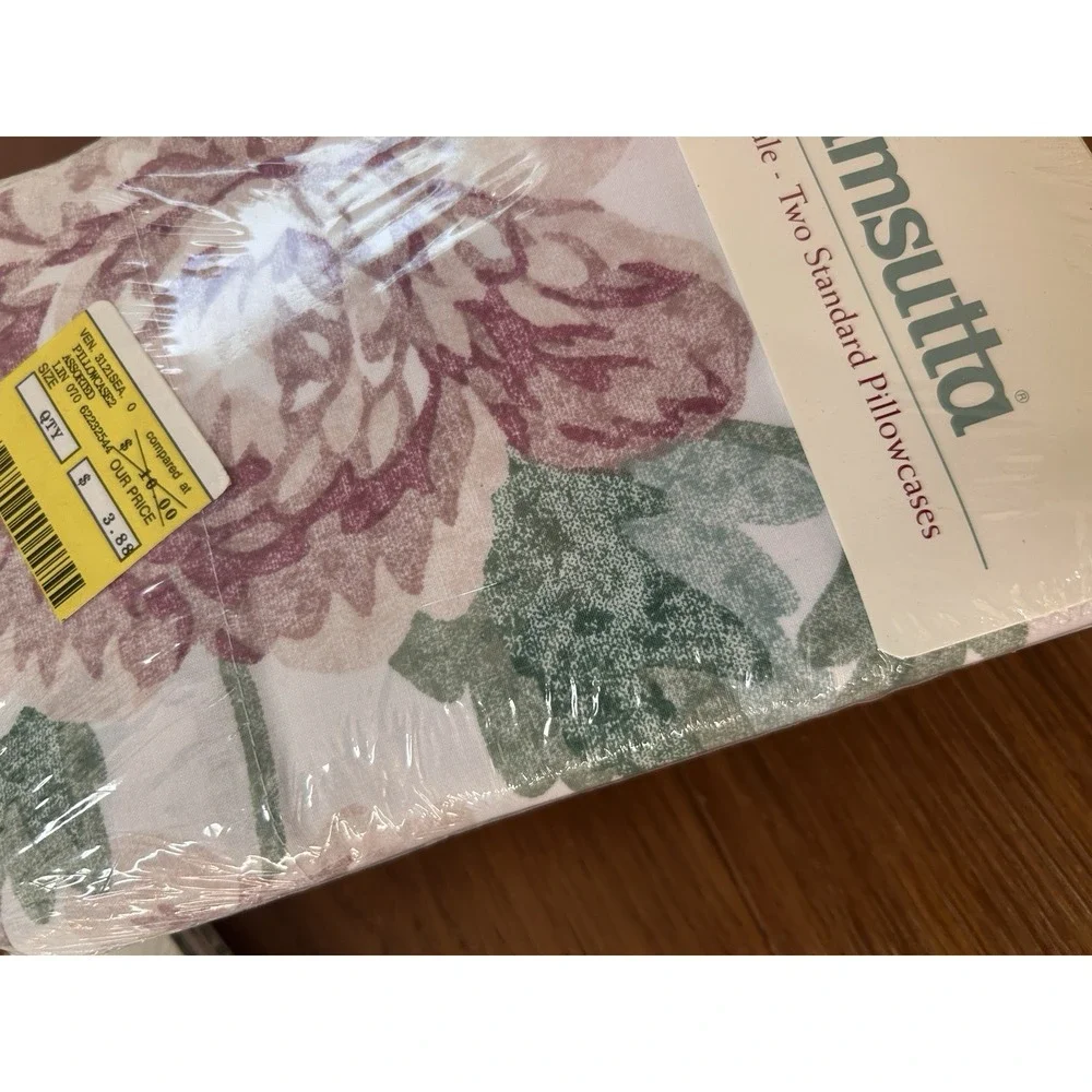 4 Vintage Wamsutta Pillowcases Standard Pink Green Floral No-Iron NEW 180 TC